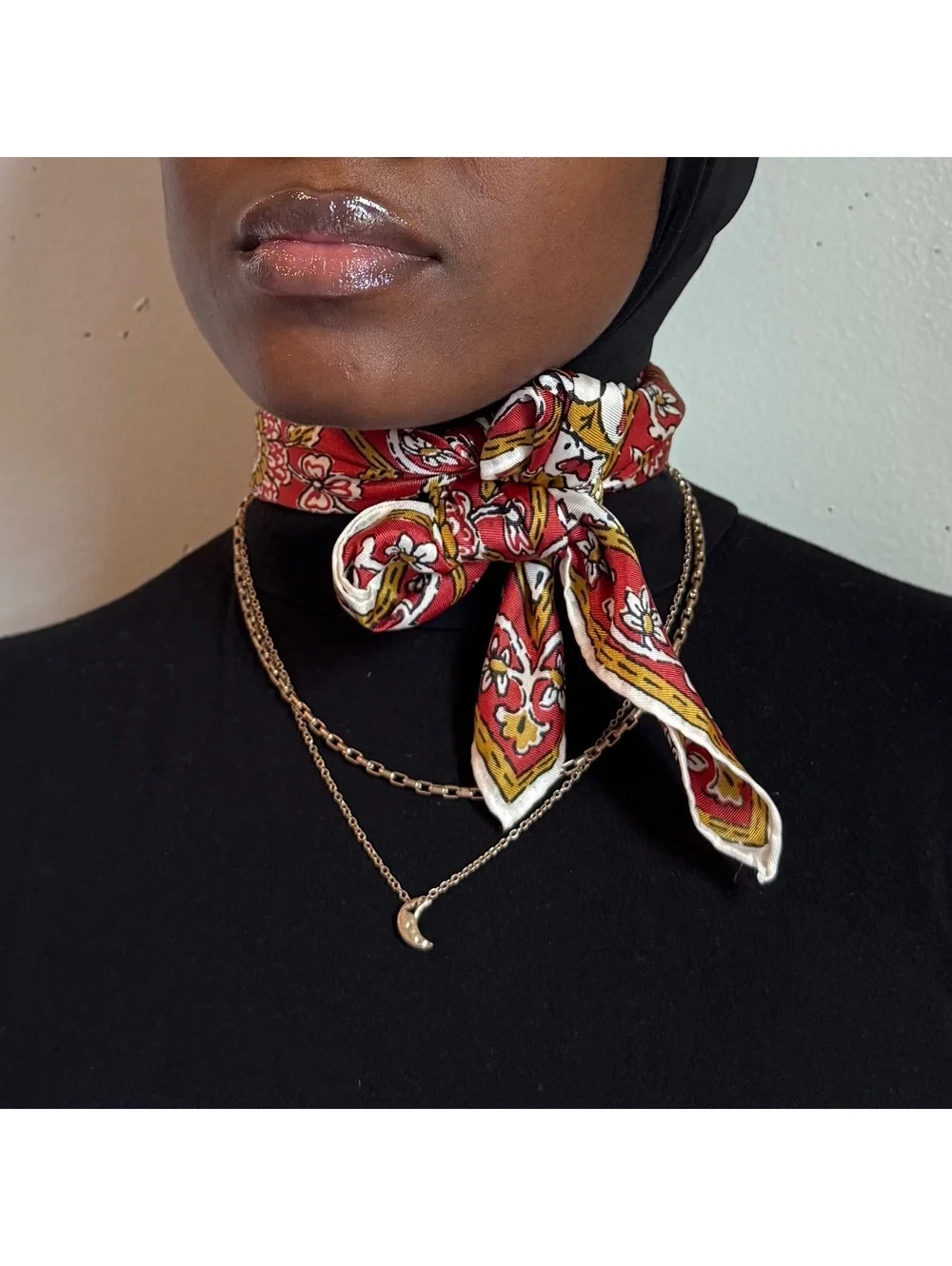 Vintage Red Floral Silk feel Square Scarf Neck Tie Bandana